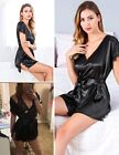 Women s Sexy Satin Lingerie Robes Silky Sleepwear Nightgown Deep-v Kimono Robes