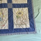 Vtg Hand Made Baby Quilt Blanket Throw Blue White Gingham Embroidered 35x42   
