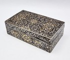 Fine Indian Silvered Brass   Niello Cigar Box 19th Century