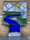 Handcrafted Stained Glass Panel With Sunrise Design - Sun-catcher Blue green