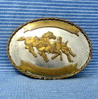 Steer Wrestling Belt Buckle Rodeo Western Trophy Cowboy Nickel Silver Vtg twy979