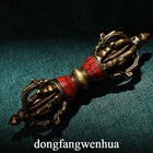 6  Old Tibet Buddhism Bronze Gem Turquoise Dagger Holder Bixie Statue Sculpture