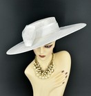 M23155  White  wide Brim Sinamay Fascinator Hat Kentucky Derby Wedding Church