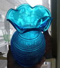 Pretty Blue Pontiled Repro 3 Mold Blown Sunburst Decanter Vase Clevenger Bros