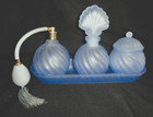 Vintage Perfume Dresser Set   2 Perfumes  Face Powder  Tray   Powder Blue Swirl