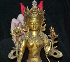 Old Tibet Buddhism Bronze Gilt White Tara Kwan-yin Guanyin Goddess Buddha Statue