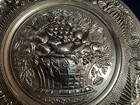 2 Vtg Embossed Patina Brass Wall Plates 14    Fruit Basket Wall Decor-england Made