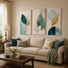 Teal Gold Leaf Wall Art Set Of 3 Abstract Botanical Canvas Modern Home Decor