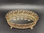 Vintage Oval Hollywood Regency Small Vanity Mirror W 5 Lipstick Holders Gold