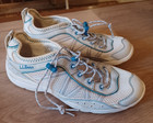Ll Bean Size 8w White With Blue Stripes Leather W  Mesh Upper Sneaker water Shoe