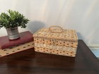 Vintage Eatons Of Canada Wicker Sewing Basket 1960s Peach Floral Satin Japan Mcm