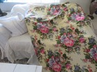 Vintage Romantic Pink Rose Bouquets On Buttercream Style Cotton Drapery Fabric