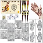 136 Pcs Henna Tattoos Stencils Kit  Temporary Tattoos Kit - 6 Pcs Tattoo Cone   