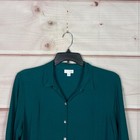 J Jill Top Women Xl Green Button Up Shirt Tunic Pleated Long Sleeve Collar Solid