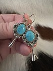 Kingman Turquoise Matte Sterling Silver Dangle Squash Blossom Earrings 1 95   l
