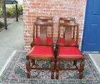 Set Of 4 English Antique Oak Art Deco Chairs   Dining Room Furniture   Red  