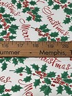 Vtg Merry Christmas Wrapping Paper Gift Wrap Holly Red Green 1960