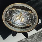 Western Barrel Racing Trophy Belt Buckle P w r  Rodney Two Tone Silver Gold Oval