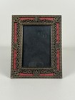 Vintage Brass Filigree Metal Picture Frame Ornate Maroon Gold-tone Tabletop 6x7