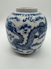 Antique Chinese Porcelain Blue   White Pot Vase W Dragon   Clouds Mark On Bottom