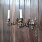 Antique Ornate Cast Brass Salvaged Piano Candle Sconces Wall Candlesticks Pair