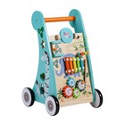 Preschool Play Lab Wooden Baby Walker And Activity Station  Natural blue