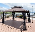 13x10ft Patio Gazebo Double Polycarbonate Roof Canopy With Curtains And Net
