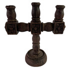 Vintage Hand Carved Wooden 3 Arm Candelabra Rustic Folk Art Primitive 10 25   