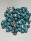 Euro Marble Turquoise Beads Silver Women   s Rosary Medal Cross Crucifix Necklace