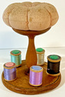 Antique Shaker Turned-wood Spool Holder With Pincushion  Ca 1880-1920
