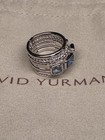David Yurman Sterling Silver Ring Blue Topaz Stax Cable Five Row Size 7