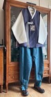 Tall Fit Men s Korean Traditional Hanbok Set-purple Vest  ivory Top  teal Pants