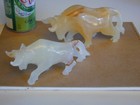 2 Matching Hand Carved Quartz Bull Statues - Made In Mexico - Stone Figurines