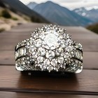 Women   s 925 Silver Size 7 Clear Diamond Cluster Ring Set