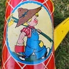 Vintage Ohio Art Tin Metal Watering Water Can Girl Boy Gardening Bright Colors