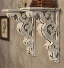 Pair Architectural Salvage Wood Corbels Ornate Gothic Shelf Bracket Distressed