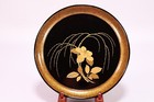 Japanese Lacquer Pair Of Wooden Tray Dish 8 86inch Gold Floral Makie Meiji Era 4