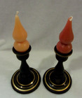 2 Pc Set Of Vintage Black Metal Candlestick Holders- Metallic Gold Trim  Candles