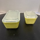 Vintage Pyrex 501   502 Refrigerator Dish Pair With Ribbed Lids - Good