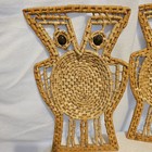 Owl Rattan Wicker Wall Decor Thick Woven Basket Boho Chic Mcm Vintage Set Of 2