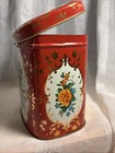 Vtg Rectangle Tin Hinged Lid Collectible Empty Tin Storage Red Floral England