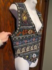 Vintage Folk Art Embroidered Black Womens Vest By Magazine 80s Waistcoat M 2b
