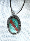  Sterling Silver Turquoise   Coral Necklace With Silver Pendant 11    Silver Chain
