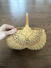 Vintage Egg Wicker Rattan Buttocks Gathering Basket Farmhouse Cottage Decor