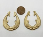 4 Vintage Brass Kissing Dolphin Whales Hoop Stamped 41mm  Usa Made Findings 1642