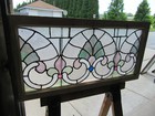   Antique Stained Glass Transom Window   42 25 X 21   Architectural Salvage