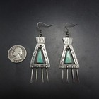 Old Style Navajo Hand Stamped Sterling Silver Turquoise Earrings Pierced Dangle