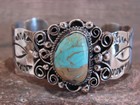 Native American Nickel Silver   Turquoise Bracelet By Cleveland