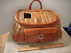 Vintage 1950 s Fishing Creel Basket With Leather Storage Pouch Very Nice  L  k  