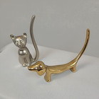 Vintage Brass Mcm Dachshund Dog Chrome Cat  lot Of 2  Ring Holders Paperweight